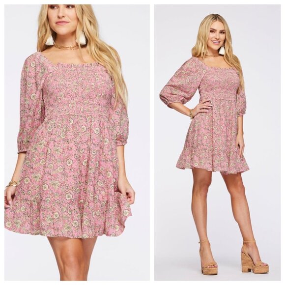 NWT Jessica Simpson Women's Printed Smocked Dress in Dots & Roses, Size Small - Picture 1 of 7